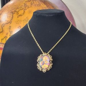 CCi Vintage 80s Purple Abstract Art Gold Filigree Pendant Necklace Brooch